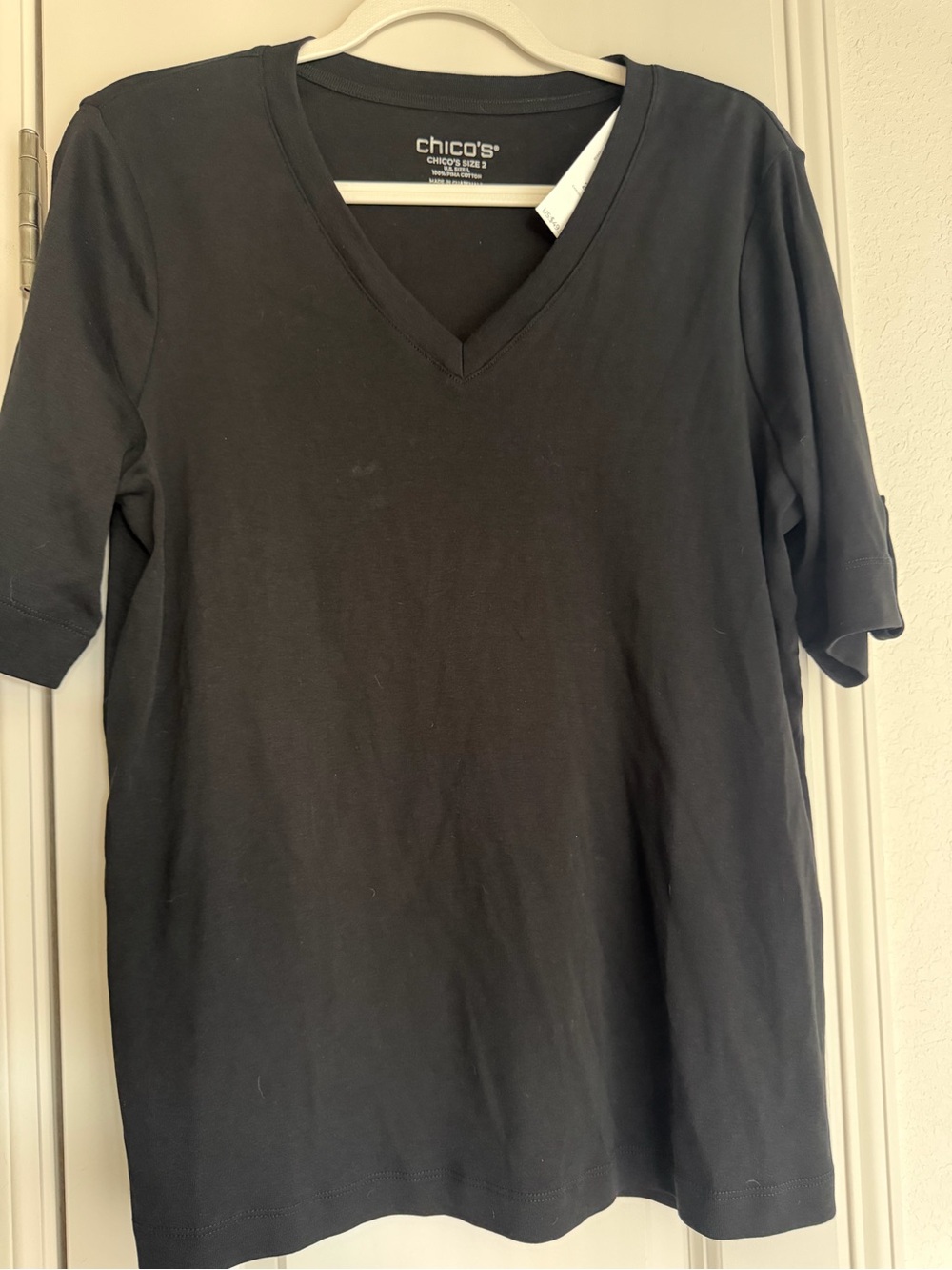 Chico's V-Neck Short Sleeve Shirt - Black Size 2 (L)